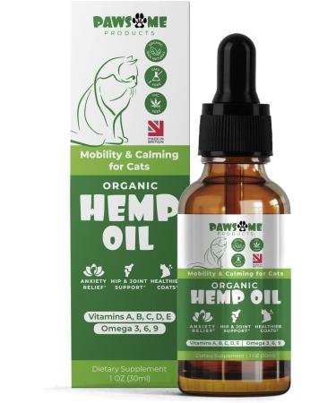 Pawsome Calming Hemp Oil for Cats | Stress & Anxiety Relief + Joint Support | Omega 3 6 9 | Cat Multivitamin with Vitamin C A B D E - 30ml - Buy Online on GoSupps.com