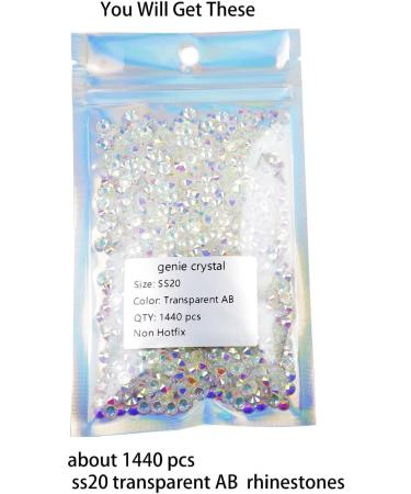 Genie Crystal SS20 Transparent AB Glue Rhinestones - 1440 pcs, 5mm Flatback Rhinestones for Crafts, Nail Art, Bags, Shoes & Clothing - Buy Online on GoSupps.com