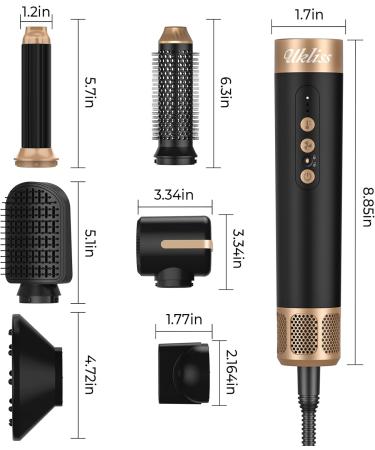 7-in-1 Ionic Hair Styler Dryer Brush | Auto Curler & Straightener with Round Brush & Diffuser | Fast Drying & Styling | Black - Buy Online on GoSupps.com