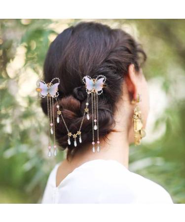 Rhinestone Butterfly Hair Clip for Bride Wedding - Tassel Pearl Hairpin with Crystal Decor - Women's Cute Bobby Pin Accessory - Buy Online on GoSupps.com