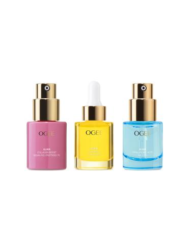 Ogee Elixir Trio Vitamin C THDA 20% Elixir Hyaluronic Acid HA 1.5% Elixir and Collagen Boost Vegan Polypeptides 1% Elixir - Serum Gift Set to Supercharge Skin