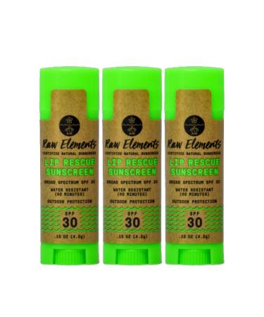 Raw Elements Organic Lip Rescue Zinc Oxide SPF 30+, 0.15oz (3-Pack) Lip Rescue SPF 0.15 Ounce (Pack of 3)
