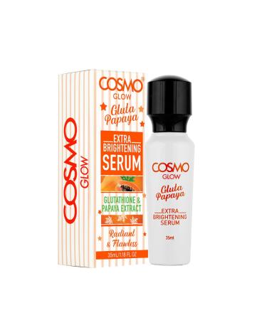 Cosmo Glow Skin Care Gluta Papaya Extra Brightening Serum 35ml/1.18 fl.oz, Glutathione & Papaya Extract, Radiant, Flawless, Non Greasy Formula, Skin Treatment, Face & Body Care, All Skin Types