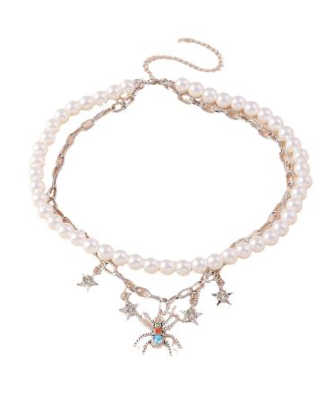 Oralgo's pearl necklace link chain unique bat star trailer collarbone chain personality fringed neck chain for women metal