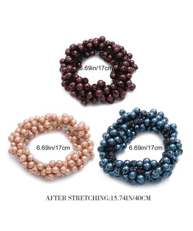 Brinie Champagne Elastic Hair Scrunchies - Pearl Hair Bands Set for Women and Girls (Pack of 3) - Buy Online on GoSupps.com