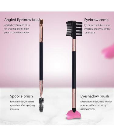 Duo Eyebrow Brush Set - Professional Angled Eye Brow Brush and Spoolie Brush with Eyelash Comb and Eye Shadow Brush (Black) - Buy Online on GoSupps.com