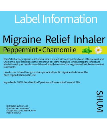 Shuvi Migraine Relief Nasal Inhaler 100% Pure Chamomile & Peppermint Essential Oils Portable Aromatherapy Natural Remedy White - Buy Online on GoSupps.com