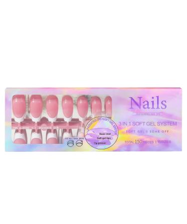 Fake Nails with White Tips - Stylish Press On French Detachable False Nails - Makeup Supplies for Gathering Wedding Dating Home Traveling Frifer 02