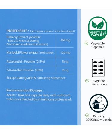 Hi Well Premium Bilberry 36000 + Lutein 12mg 60Vegtarian Capsules - Buy Online on GoSupps.com