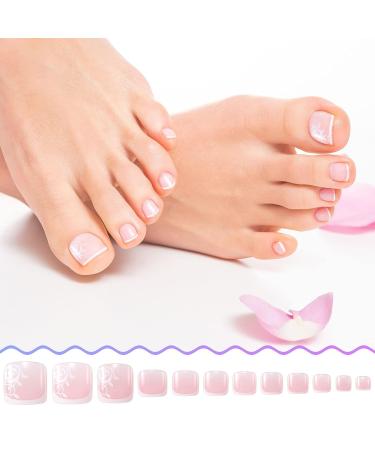 Nuorest 138pcs Short Square Flower Press On Toe Nails - Pink Full Cover Acrylic Toenails for Women & Girls - Buy Online on GoSupps.com