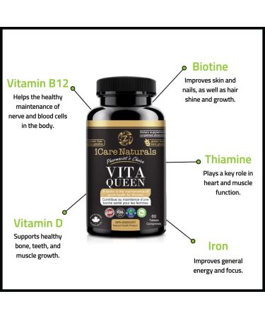 Multivitamins for Women - Halal | Gluten-Free | Vegetarian Friendly | Manufactured in Canada| GMP Certified | - Iron Vitamin D3 B Vitamins and Antioxidant Vitamins C and E - Nourish Hair Skin & Nails - 60 count - Buy Online on GoSupps.com