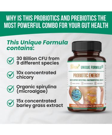 Prebiotics and Probiotics in One Supplement | 30 billion CFU from 9 species with 3 Extra Herbs: Organic Spirulina Barley grass Chicory Extract (30 Veggie Capsules) - Buy Online on GoSupps.com