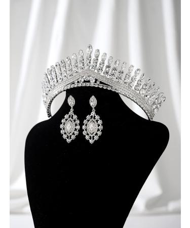 SWEETV 2-Pack Wedding Tiara and Earrings Set - Crystal Queen Crown Princess Bride Jewelry in Silver - Buy Online on GoSupps.com