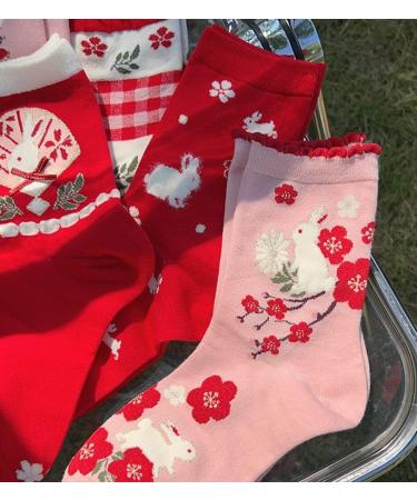 Chinese Spring Festival Zodiac Rabbit Lucky Socks - 6 Pairs Gift Box Set 34-40 Red - Buy Online on GoSupps.com
