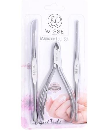 Wisse Make Up Cuticle Pusher Nipper & File Set - Professional Nail Remover Tool for Gel Art - 3 Piece Manicure Set - Buy Online on GoSupps.com