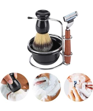Nikou Shaving Brush Set - 4 Pcs Razor Stainless Steel Stand Brush & Bowl for Men's Grooming | International Shipping Available - Buy Online on GoSupps.com