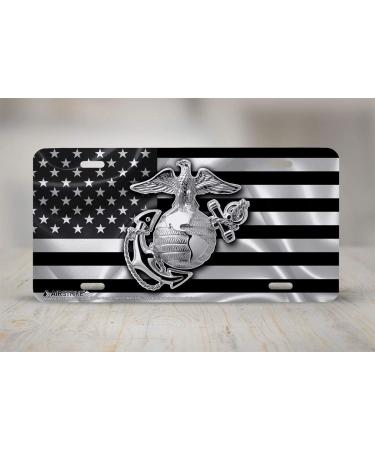 USMC Marine Corps License Plate | Black Flag Design | Front Car Plate Made in USA by Airstrike - Buy Online on GoSupps.com