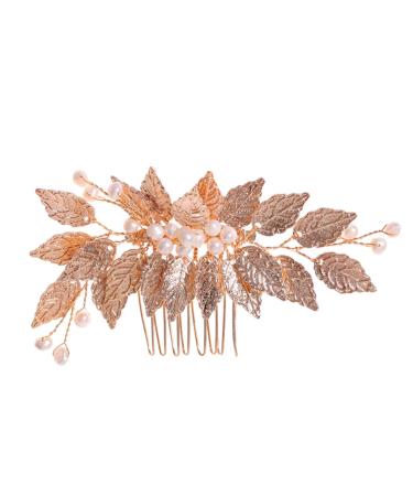 FRCOLOR Wedding Hair Comb Leaf Pearl Hair Comb Wedding Bride Hair Comb for women wedding bride headdress wedding hair bride hair decoration tiaras for women Miss abs side