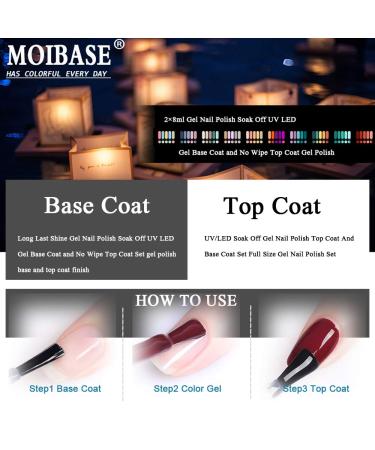 MOIBASE Base Coat and No Wipe Top Coat Gel Nail Polish Set - UV LED Soak Off Manicure Varnish Kit - Buy Online on GoSupps.com