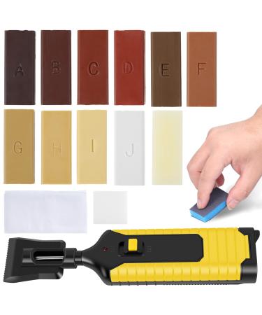 Floor Repair Kit DIY Manual Furniture Cracks Repair Kit Professional Portable Scratch Repair Tool Kit with 11x Wax Block for Home Hardwood Floors Furniture US(yellow)