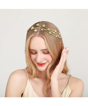Gold Rhinestone Five-pointed Star Headband Set for Wedding Hair - Elegant Women's Bridal Hair Accessories - Buy Online on GoSupps.com