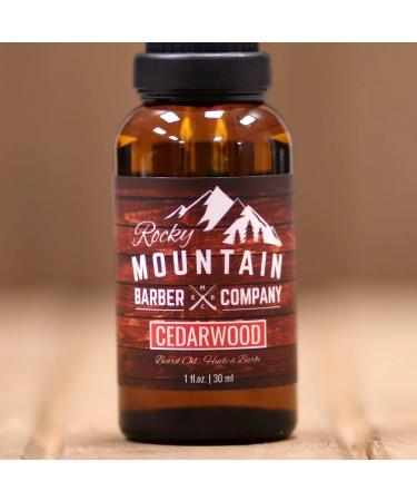 Rocky Mountain Barber Men's Cedarwood Beard Oil | Natural Grapeseed Coconut & Argan Oils | Nourish & Soften Your Beard - Buy Online on GoSupps.com