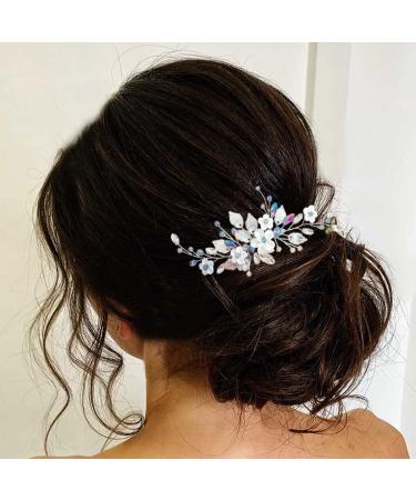 Silver Blue Rhinestone Flower Bride Wedding Hair Comb - Crystal Bridal Hair Accessory for Women & Girls - Buy Online on GoSupps.com