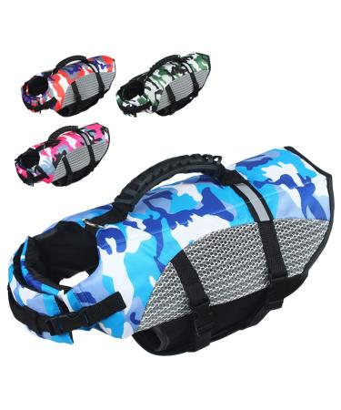 Sheripet Dog Life Vest, Lightweight Dog Life Jacket Camouflage with Enhanced Handle, Small Dog Life Jacket with High Buoyancy, Dog Life Preserver for Small Dogs, Blue S Small CamouflageBlue