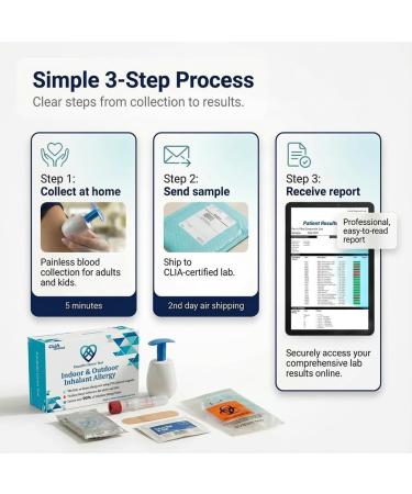 EqualDx Inhalant Allergy Test - Clinical-Grade Accuracy | Painless Collection for Adults & Kids | Covers Over 90% Indoor and Outdoor Allergy Reactions Including Dust Mites Mold Pet Dander Pollen - Buy Online on GoSupps.com