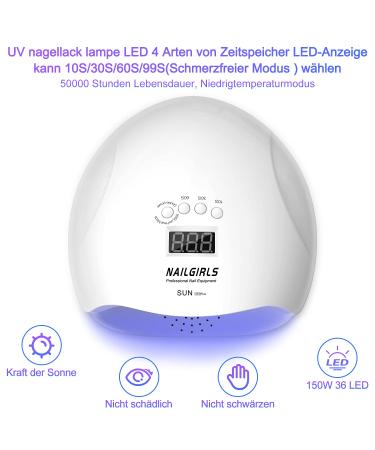 NailGirls 150W LED UV Nail Lamp - Fast Drying Nail Dryer with Auto Sensor & LCD Display | Removable Magnetic Plate for Gel Nails - Perfect for Finger & Toenail Studios - Buy Online on GoSupps.com