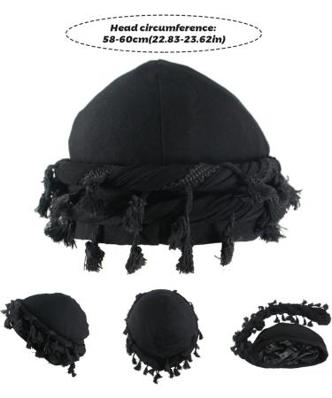 Turban for Men Tassel Satin Lined Brimless Casual Dome Mens Turban Head Wrap Sunproof Minimalist Black Modal Fiber Mens Turban - Buy Online on GoSupps.com