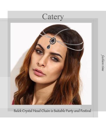 Black Crystal Catery Head Chain - Vintage Pendant Hair Jewelry for Women and Girls - Buy Online on GoSupps.com