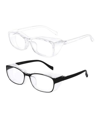 Safety Goggles Protective Blue Light Blocking Eyeglasses for Men Women 2 Pack (Black&Clear)