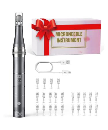 Electric Microneedling Pen PELCAS Cordless Dermapen with 24 Pcs Replacement Cartridges, Adjustable 0.25mm Microneedle Skin Care Tool Kit for Face Body Home Use