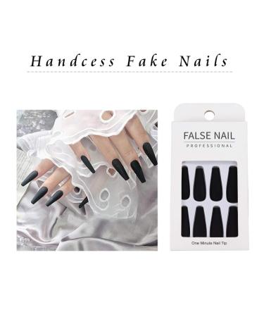 Buy Handcess Long Black Ballerina Press Nails - Coffin Matte False Nails with Glue for Women & Girls | International Shipping Available - Buy Online on GoSupps.com