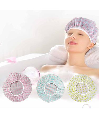 Waterproof EVA Plastic Shower Caps - Set of 3 Polka Dot Pattern Bath Caps for Women - Reusable Elastic Hair Protection - Buy Online on GoSupps.com
