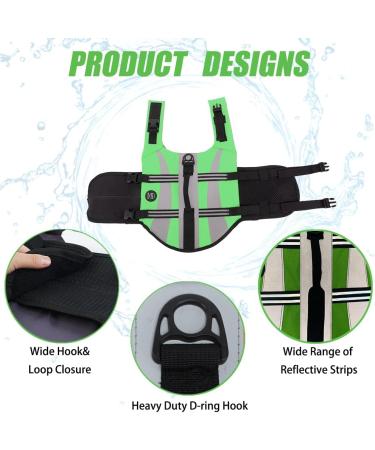 Emust Adjustable Dog Swimming Vest - Durable Life Jacket for Small Dogs - Improved Buoyancy & Rescue Handle - XS Green - Buy Online on GoSupps.com