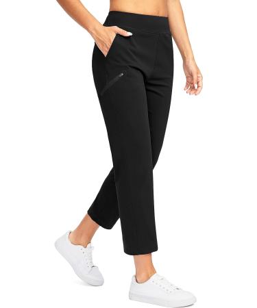 SANTINY Women's Golf Pants - 3 Zipper Pockets, Stretch High Waist, Ankle Length - Black XS - Buy Online on GoSupps.com