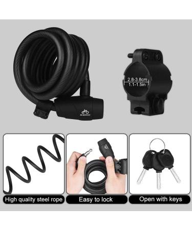 High-Security 180cm/12mm Bicycle Lock - Durable Keyed Metal Cable Lock for Bikes Motorcycles Gates and Scooters (Black) - Buy Online on GoSupps.com