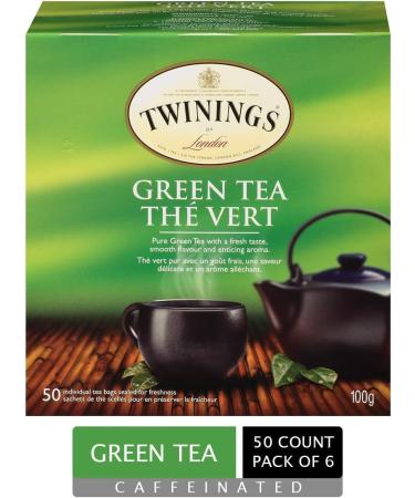 Twinings Pure Green Tea Individually Wrapped Tea Bags | Caffeinated 100% Pure Green Tea Smooth Flavour Enticing Aroma | 50 Count (Pack of 6) | Enjoy Hot or Iced Pure Green Tea 50 Count (Pack of 6) - Buy Online on GoSupps.com