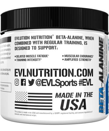 Evlution Nutrition Beta-Alanine - Supports Muscle Endurance Intense Training & Strength - 1.6g Pure Beta-Alanine Per Serving - Recovery - Dietary Supplement - Unflavored Powder - 125 Servings - Buy Online on GoSupps.com
