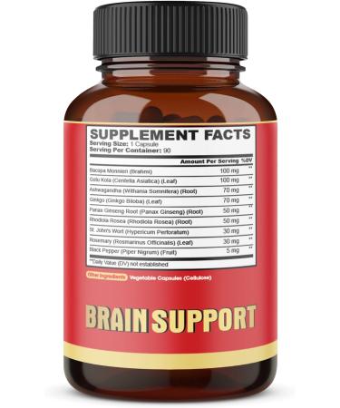 9in1 Brain Support Supplement - Concentrated Ashwagandha Root, Gotu Kola Powder, Bacopa Monnieri Powder and More - 90 Capsules - 3 Months Supply - Buy Online on GoSupps.com