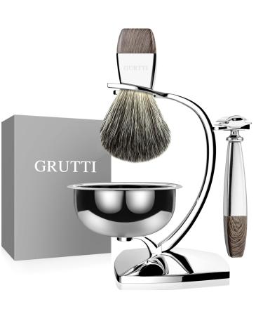 Grutti Raziet Deluxe Chrome Razor and brush stand razor plane stand with shaving bowl and roof hair rasi brush and razor handle (not included)-Compatible Double Edge Klinge 01 Shaving set-t - Buy Online on GoSupps.com
