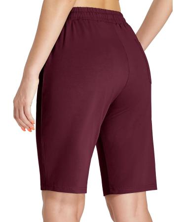 EZRUN Womens Bermuda Shorts - Burgundy Large | Summer Sweat Shorts with Deep Pockets | Cotton Gym Workout Shorts - Buy Online on GoSupps.com