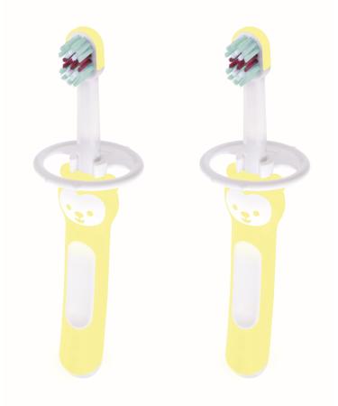 Mam Baby's Brush Set C121 - Set with two toothbrushes with a short and compact handle with security ring for babies from 6 months neutral 2 pieces neutral 1 piece (1 Pack)