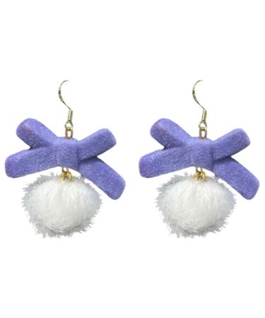 Feyley earrings 1 pair of exaggerated all-matched earrings plush bowknot ear jewelry niche temperament earrings for New Year's birthday gift blue
