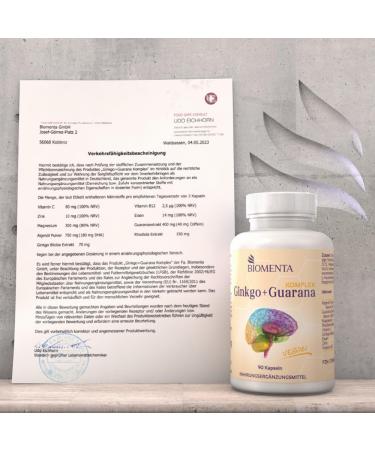 Buy Biomenta Ginkgo + Guarana Complex - 90 High-Dose Vegan Capsules with DHA Caffeine Rhodiola Magnesium Iron Zinc & Vitamin B12 - Premium Quality - Buy Online on GoSupps.com