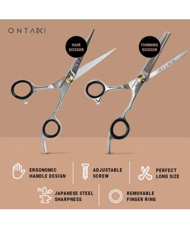 ONTAKI Professional Hair Cutting Scissors Thinning Shears Kit - Japanese Steel Hair Shears Set for Men & Women - Includes Comb & Pouch - Razor Edge Barber Scissors - Silver - Buy Online on GoSupps.com