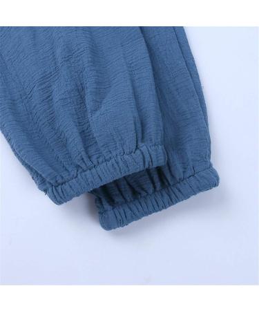 AYIYO Baby Linen Pants 2Pcs Set, Elastic Waist Harem Bloomers, 9-12 Months, Blue+Khaki - Buy Online on GoSupps.com