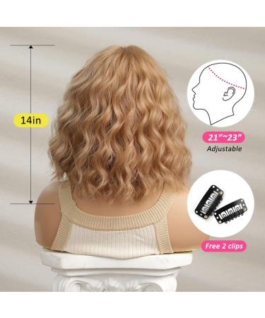 OUFEI Strawberry Blonde Short Wavy Wig with Bangs - Synthetic Heat Resistant Hair for Daily Wear and Cosplay - Buy Online on GoSupps.com